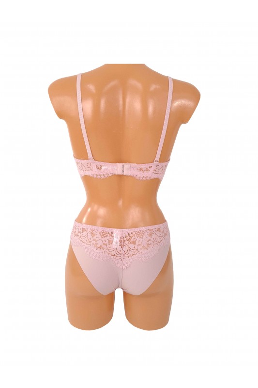 Rožinis moteriškas komplektukas su nėrinukais ir mini "push up"